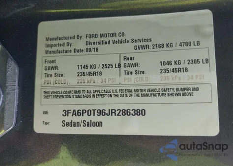 2018 Ford Fusion Se z USA, uszkodzony, nr VIN 3FA6P0T96JR286380